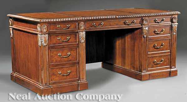 Appraisal: A George III-Style Carved Walnut Desk tripartite inset faux leather