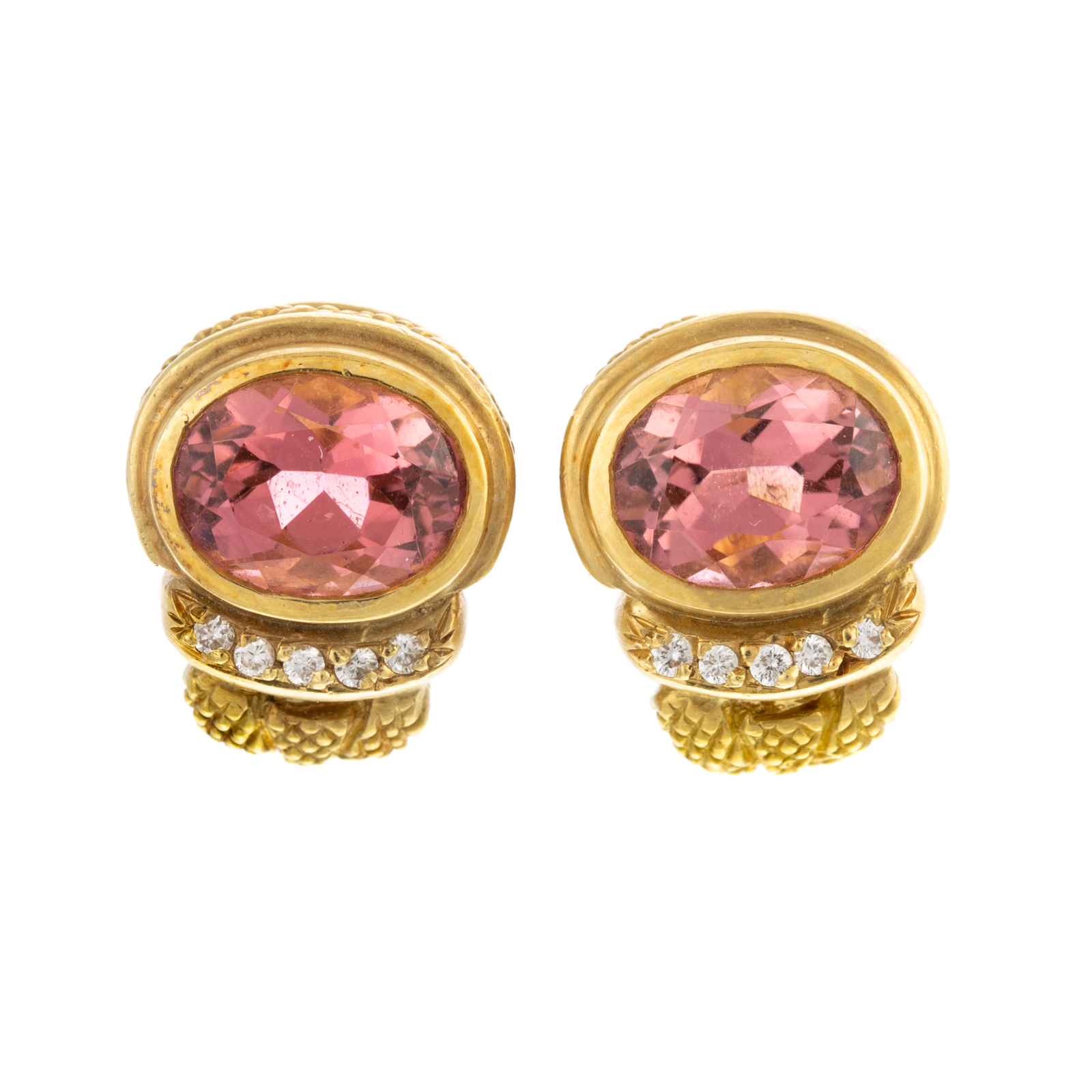 Appraisal: A PAIR OF K PINK TOURMALINE DIAMOND EARRINGS K yellow