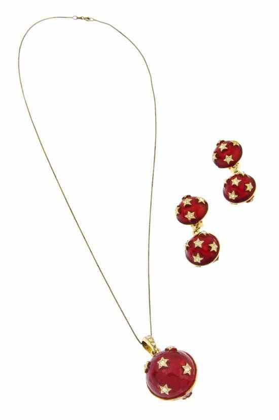 Appraisal: A Red Enamel and Rhinestone Etoile Suite s consisting of