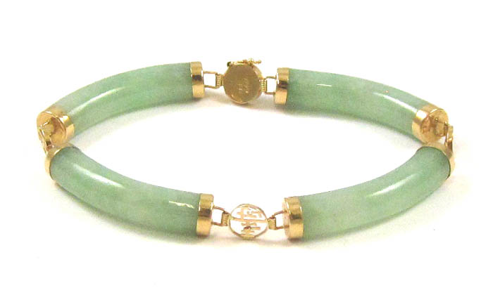 Appraisal: JADE AND FOURTEEN KARAT GOLD BRACELET - inches in length