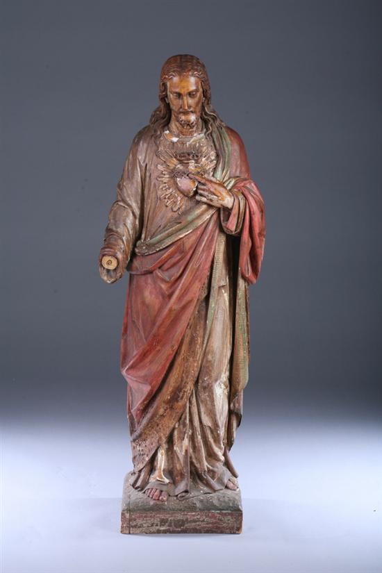 Appraisal: LARGE SPANISH COLONIAL CARVED AND PAINTED WOOD FIGURE OF CHRIST