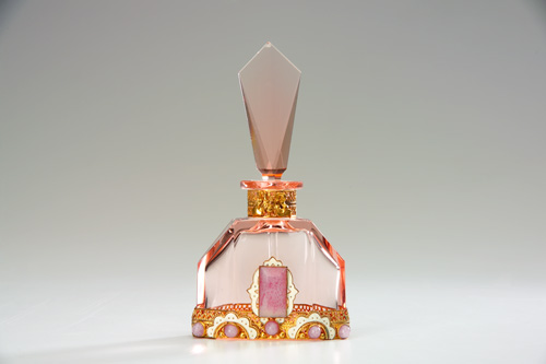 Appraisal: CZECHOSLOVAKIAN Perfume bottle in pink crystal with enameled and jeweled