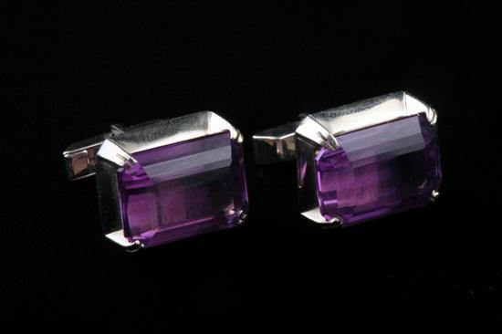 Appraisal: PAIR K WHITE GOLD AND AMETHYST CUFFLINKS Each with emerald-cut