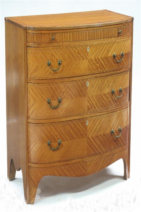 Appraisal: A small th century satinwood and match veneered bowfront chest