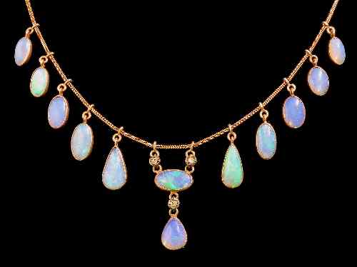 Appraisal: A late Victorian gold coloured metal mounted opal and diamond