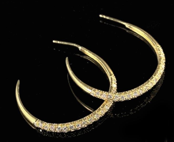 Appraisal: Unusual Pair of Eighteen-Karat Yellow Gold and Diamond Hoop Earrings