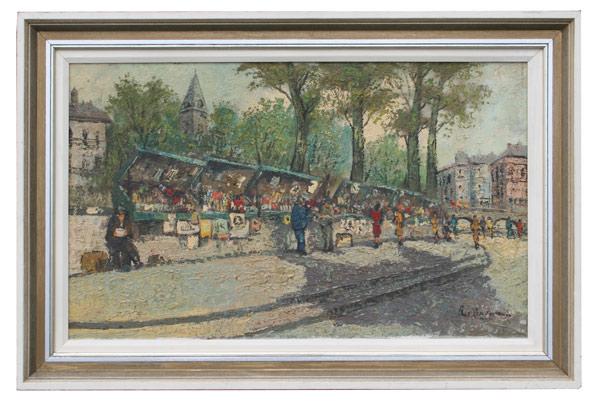 Appraisal: LARGE EXCEPTIONAL PARISIAN SCHOOL MARKET SCENE OIL C ILLEGIBLY SIGNED