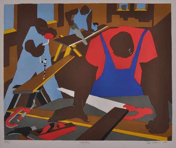 Appraisal: JACOB LAWRENCE - CARPENTERS Offset lithograph in colors x in