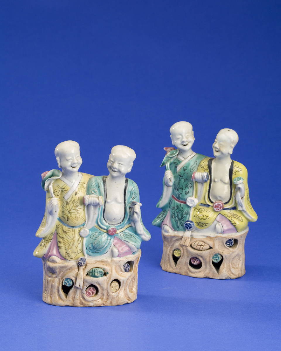 Appraisal: TWO SIMILAR CHINESE EXPORT PORCELAIN FAMILLE ROSE FIGURAL GROUPS EACH