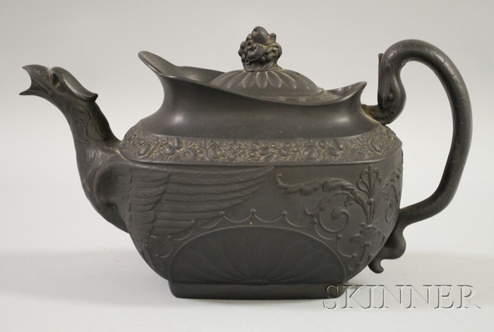 Appraisal: Black Basalt Teapot unmarked spout with nicks