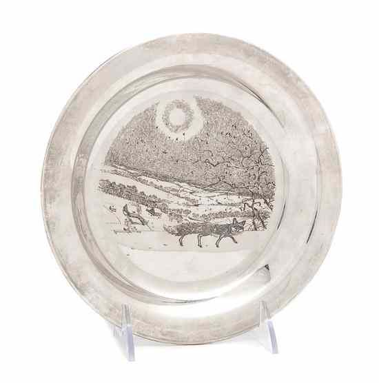 Appraisal: An American Sterling Silver Plate Franklin Mint Winter Fox etched