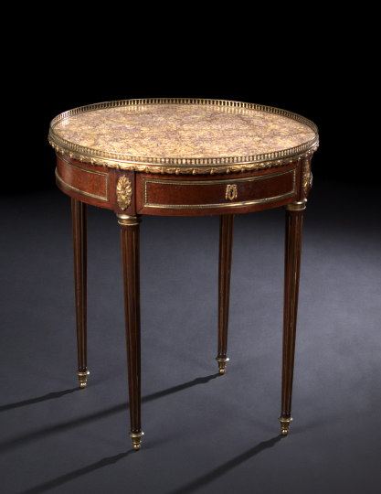 Appraisal: Louis XVI-Style Mahogany and Marble-Top Bouillotte Table early th century