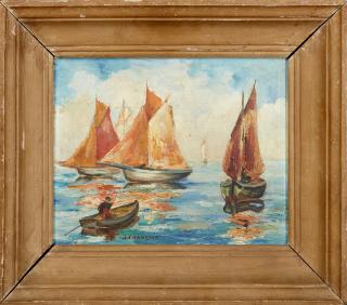 Appraisal: J Chavent Sailboats on the Water th c oil on