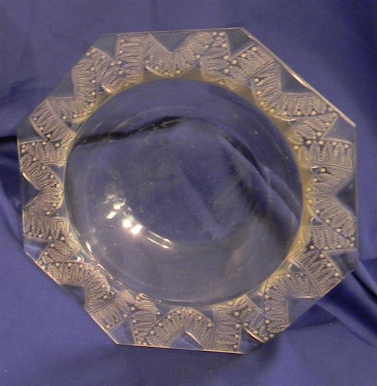 Appraisal: Lalique clear and frosted octagonal glass bowl ''Chantilly'' engraved ''Lalique