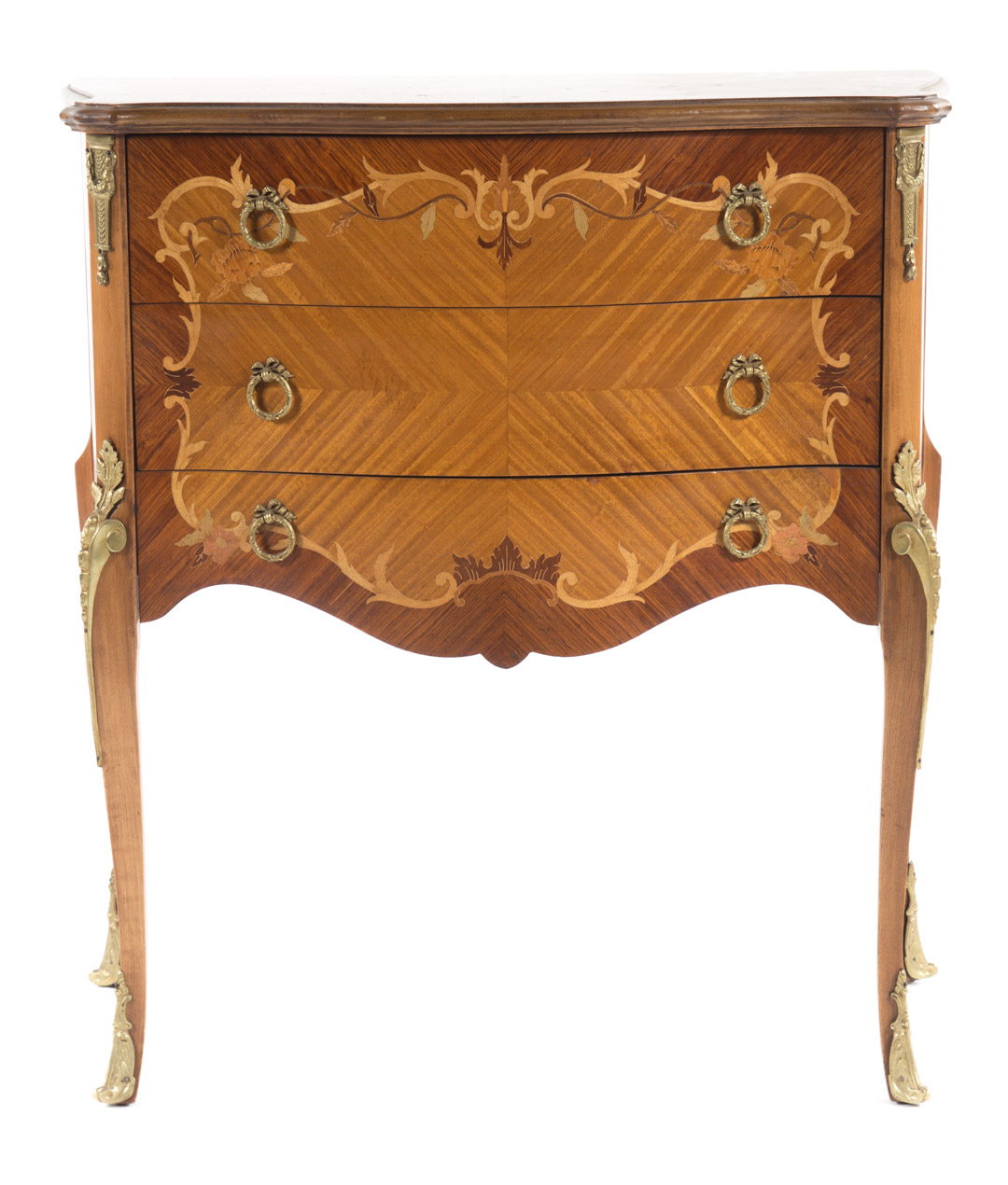 Appraisal: Louis XV style inlaid maple commode with gilt-metal mounts and