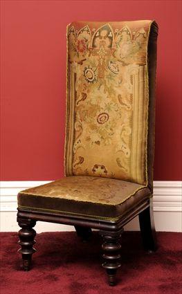 Appraisal: WILLIAM IV MAHOGANY PRIE DIEU WITH GOTHIC-STYLE NEEDLEWORK UPHOLSTERY The