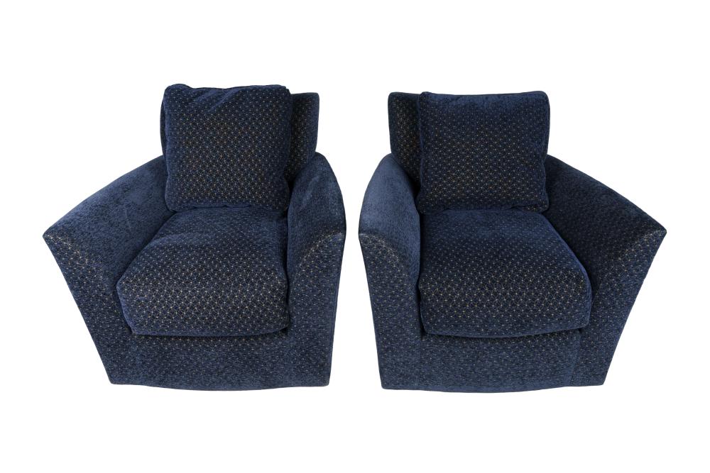 Appraisal: PAIR OF BLUE PATTERN UPHOLSTERED CLUB CHAIRSin the Deco style