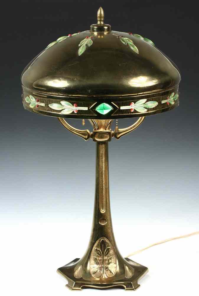 Appraisal: ART NOUVEAU TABLE LAMP - Solid Brass and Cast Glass