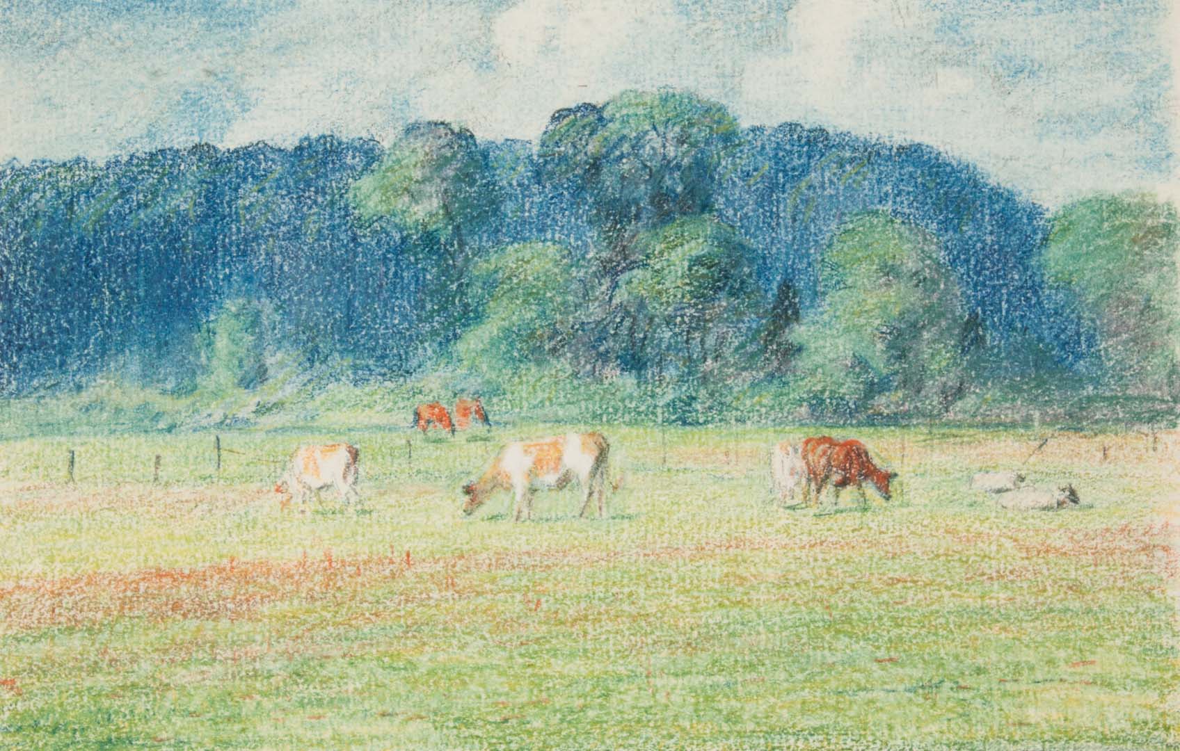 Appraisal: Louis Feuchter Pastoral Landscape crayon paper American - Unsigned x