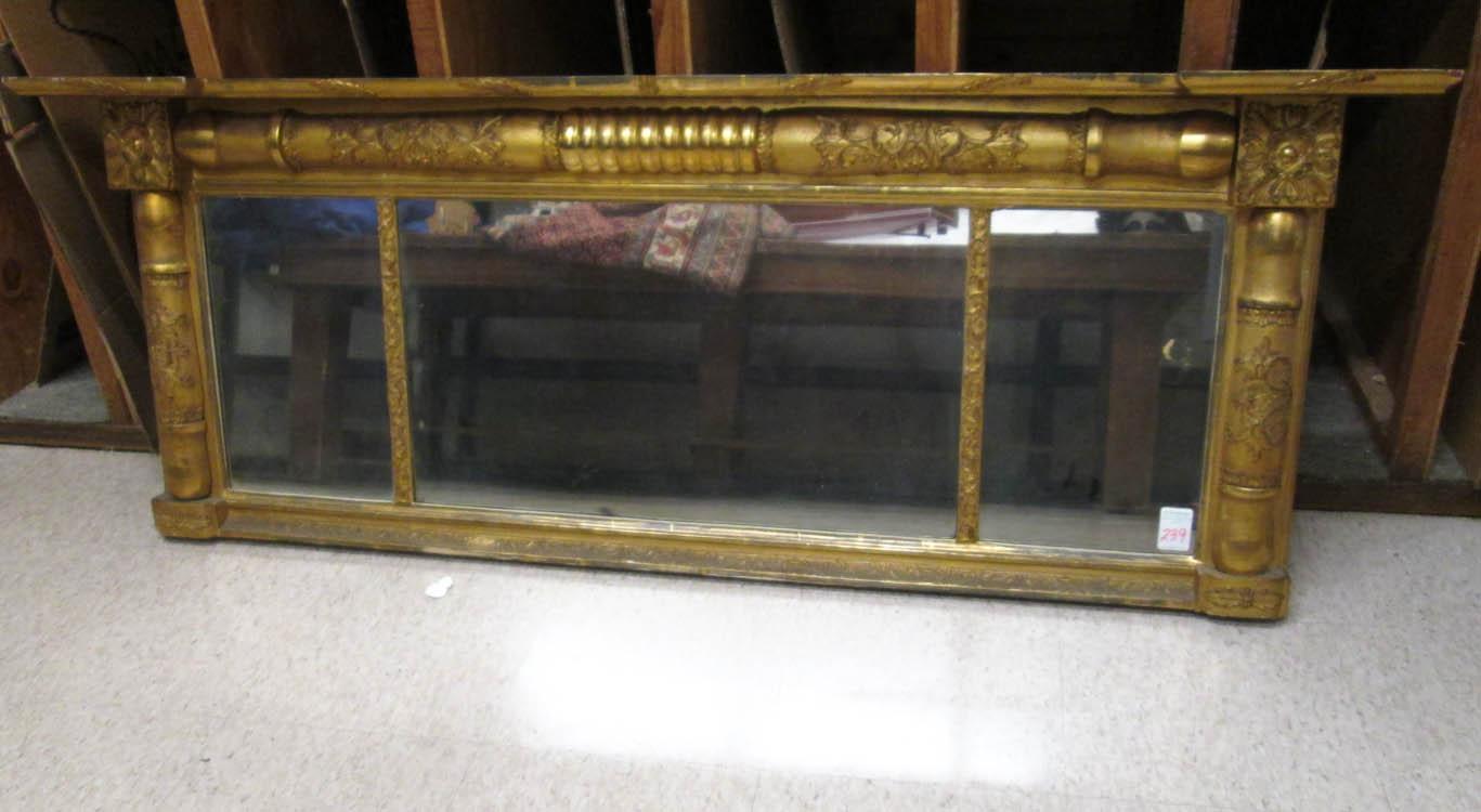 Appraisal: EMPIRE VICTORIAN TRANSITIONAL GILTWOOD OVERMANTEL MIRROR American th century a