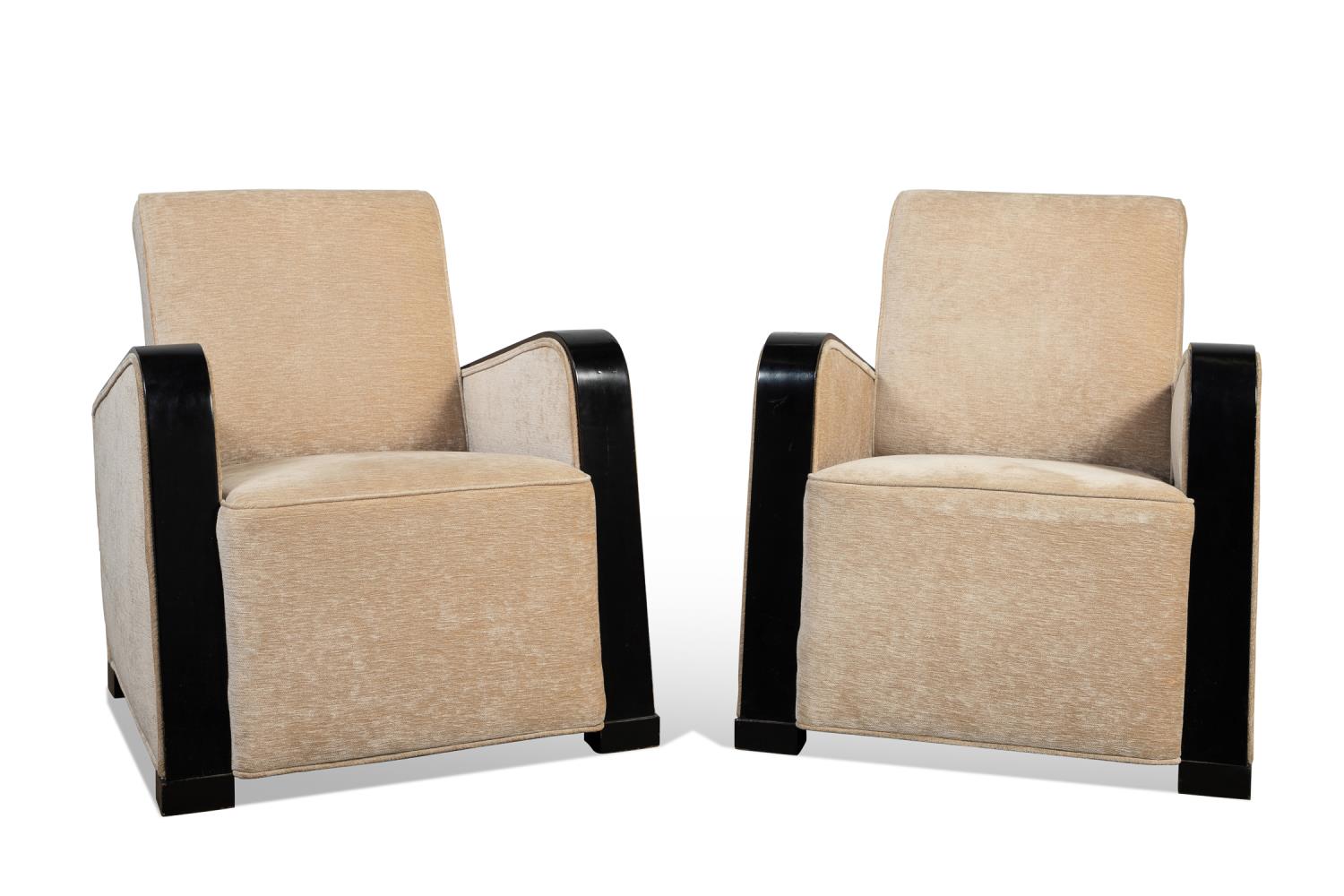 Appraisal: PAIR OF ART DECO STYLE TWO TONE LOUNGE CHAIRS Pair