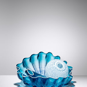 Appraisal: Dale Chihuly b Blue Crystal Seaform Three-Piece Set Portland Press