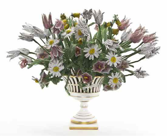 Appraisal: A Beaded Floral Arrangement and Porcelain Urn having various flowers