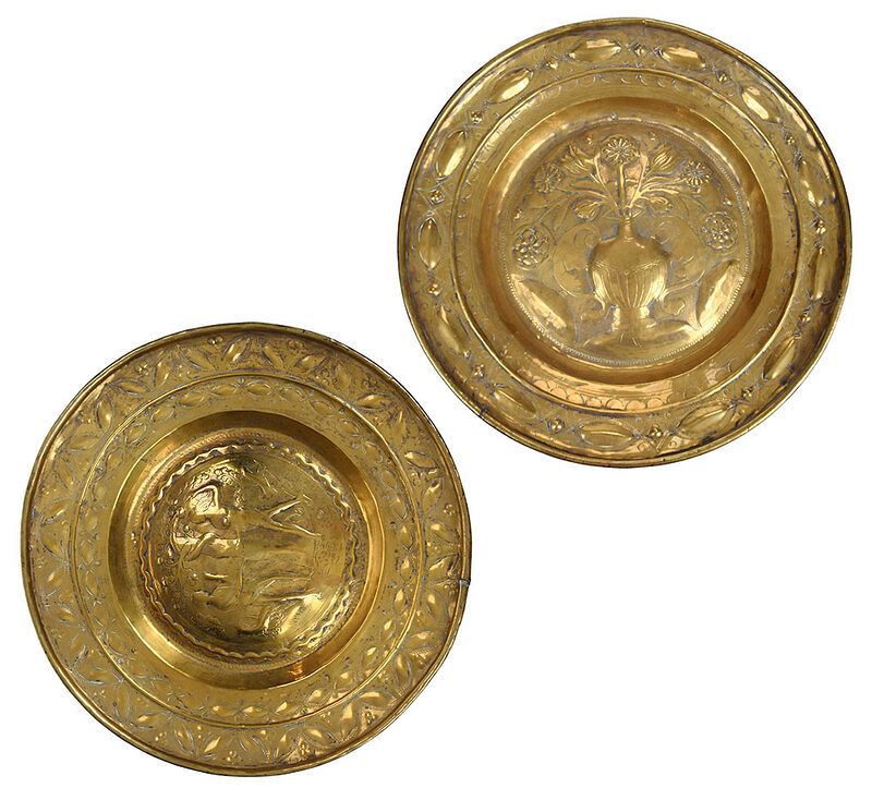 Appraisal: Two German Brass Alms Dishes probably th century hammered and