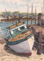 Appraisal: Nancy Whittaerd American ca th Century Wharf with Boat Pier