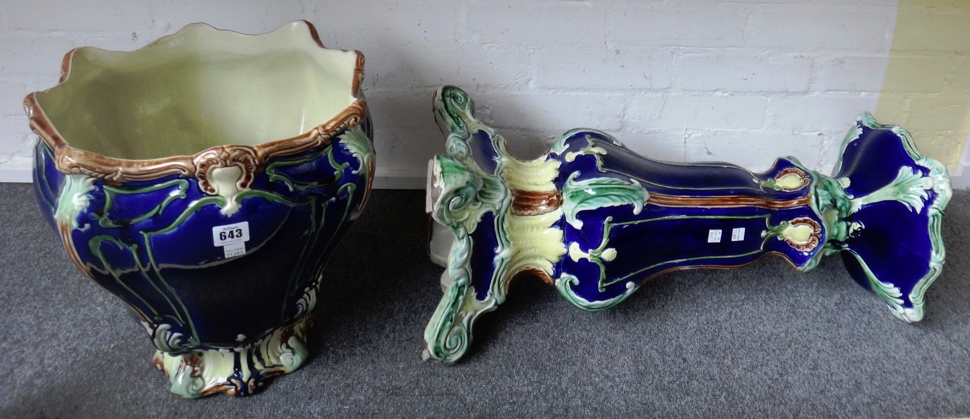 Appraisal: A Minton stye majolica jardiniere of Art Nouveau form cm