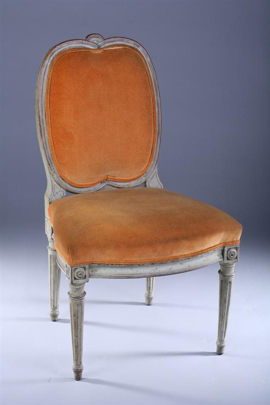 Appraisal: ITALIAN NEOCLASSICAL PAINTED SIDE CHAIR Early th Century Pumpkin velvet