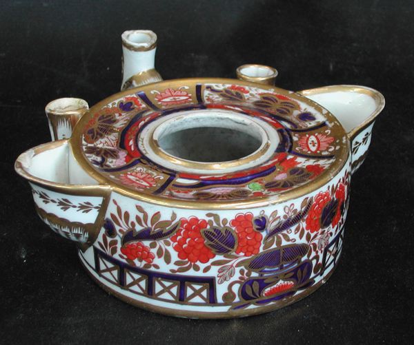 Appraisal: Good Derby Porcelain Inkwell of drum form in Imari decor