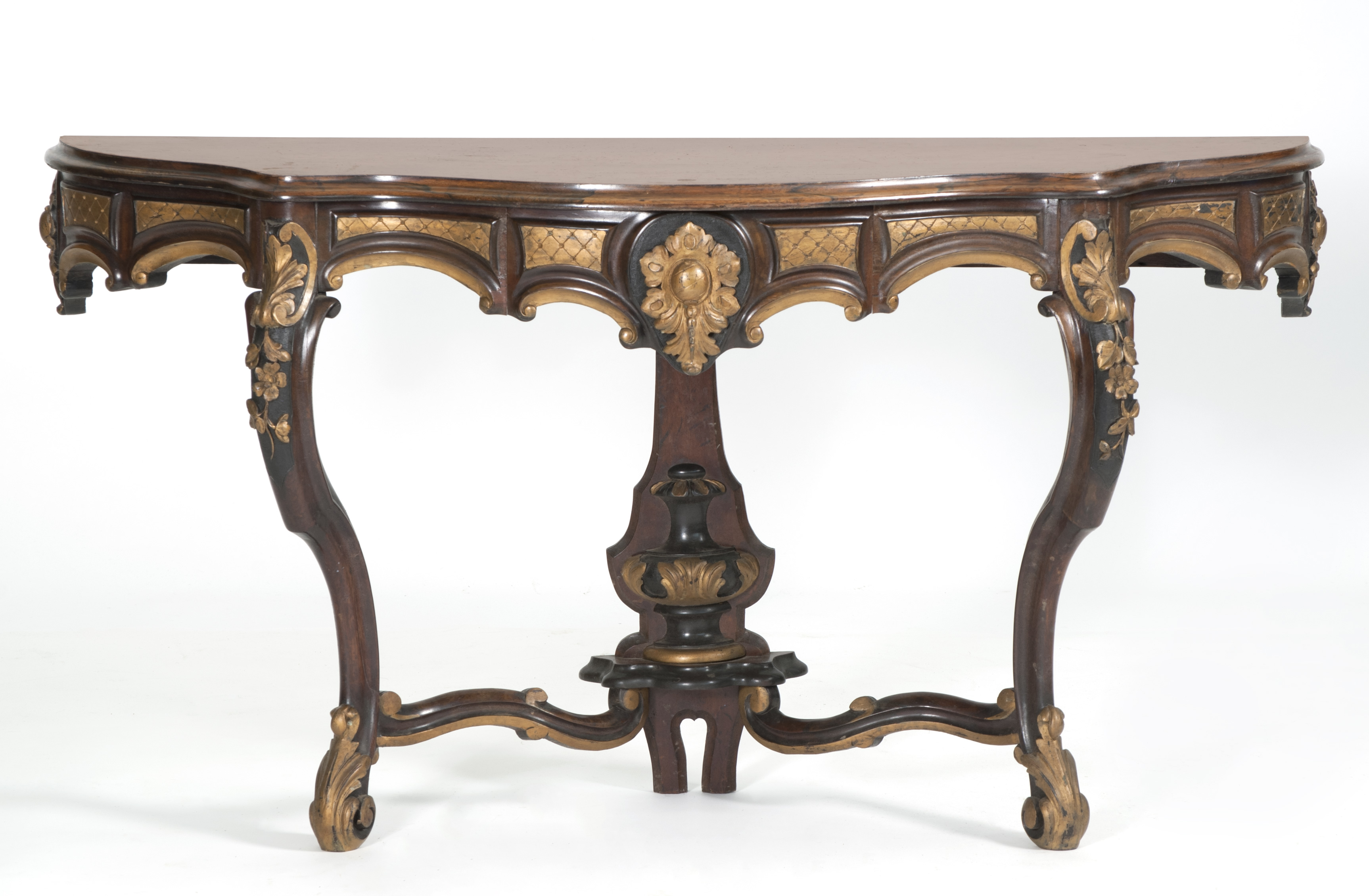 Appraisal: MID- TH CENTURY ENGLISH WALL-MOUNTED CONSOLE TABLE in walnut Ebonized