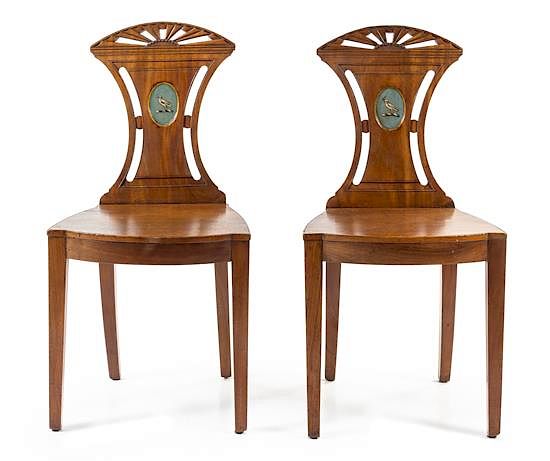 Appraisal: A Pair of Regency Mahogany Hall Chairs Height inches A