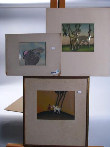 Appraisal: Group of three Disney animation cels with hand painted backgrounds