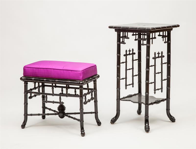 Appraisal: Aesthetic Movement Ebonized Faux Bamboo Side Table Together with a