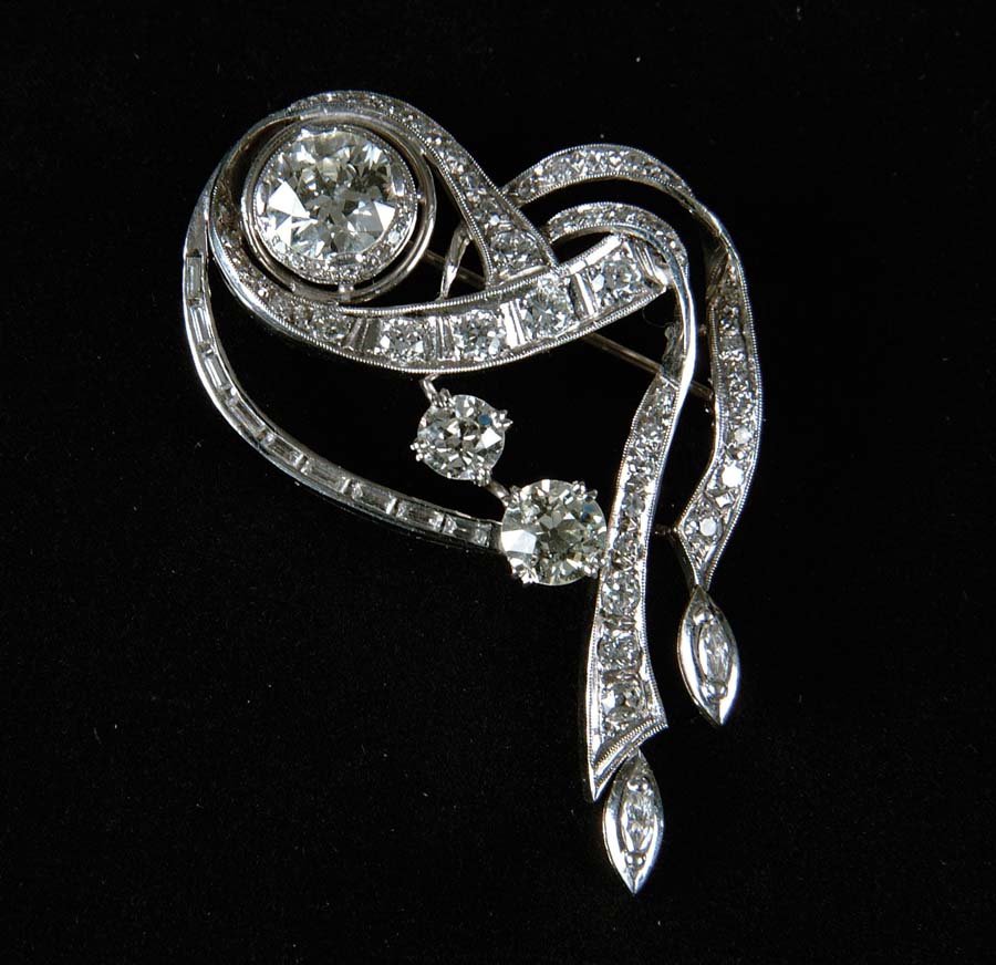 Appraisal: GOLD DIAMOND BROOCH Spectacular k white gold brooch features one