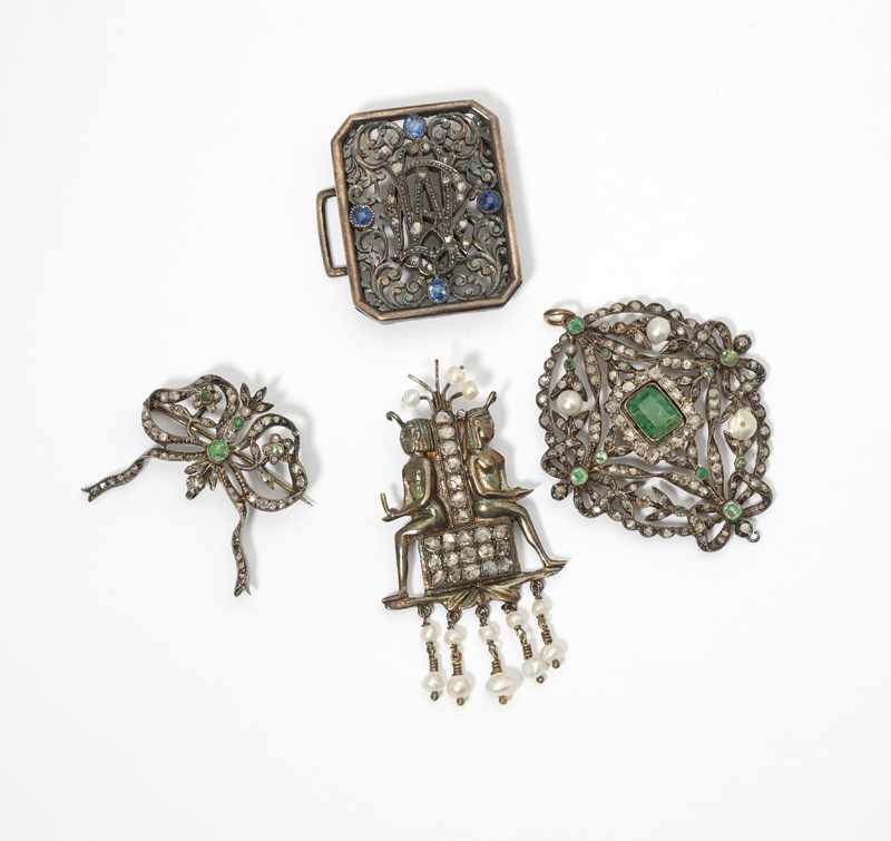 Appraisal: Circa comprising a pendant set with rectangular and round emeralds