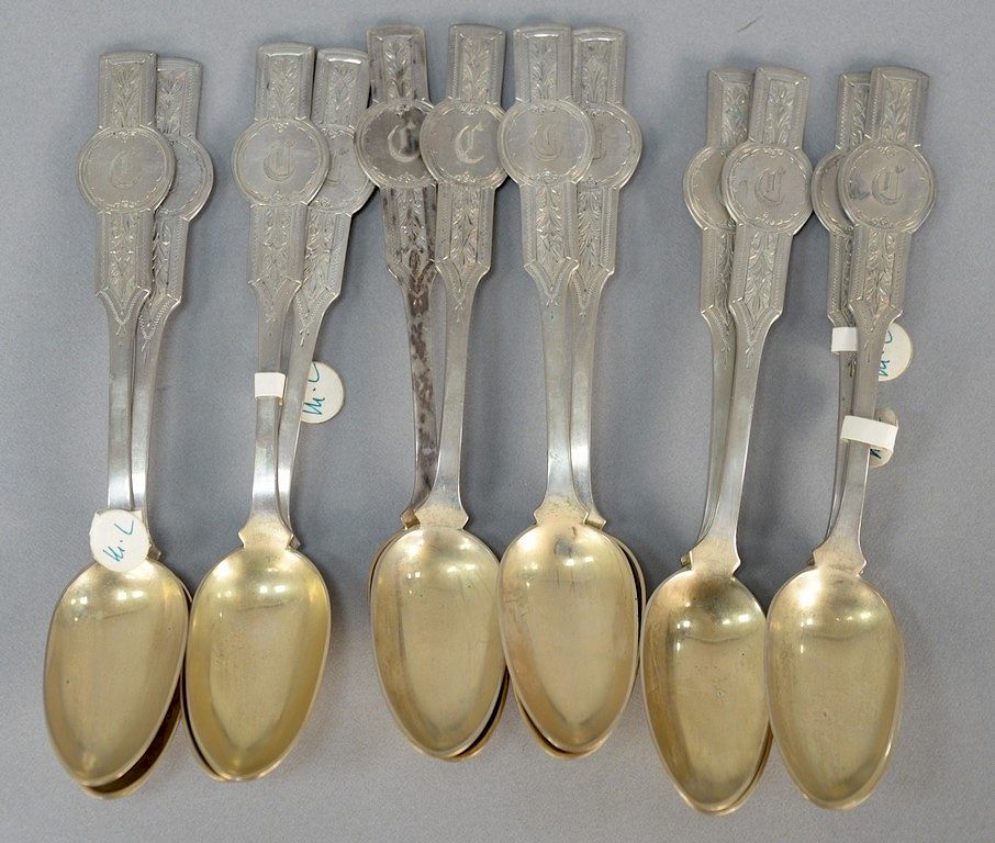 Appraisal: Set of twelve N Harding Boston coin silver teaspoons monogrammed