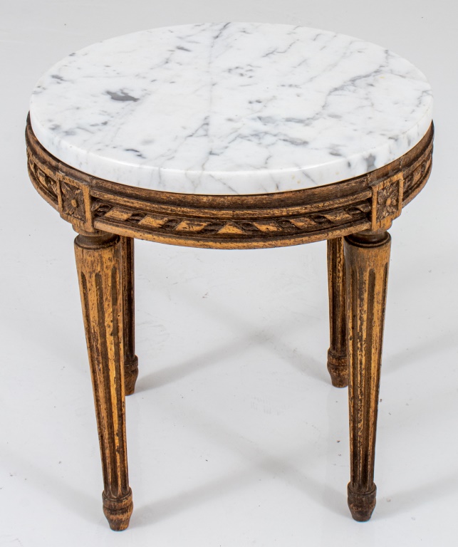 Appraisal: LOUIS XVI STYLE PAINTED TABOURET WITH MARBLE TOP Louis XVI