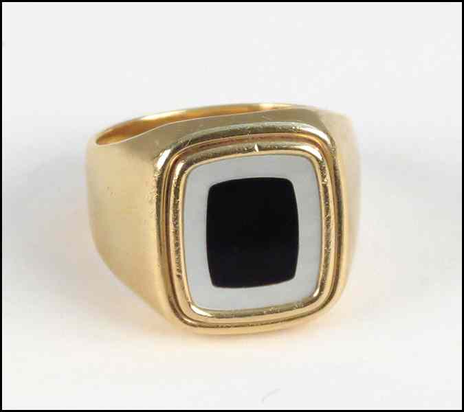 Appraisal: ONYX MOTHER-OF-PEARL AND KARAT YELLOW GOLD RING grams Condition No