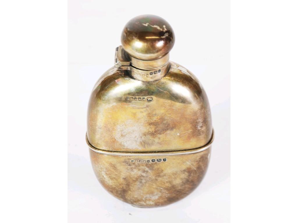 Appraisal: LATE VICTORIAN SILVER HIP FLASK typical form with bayonet hinged