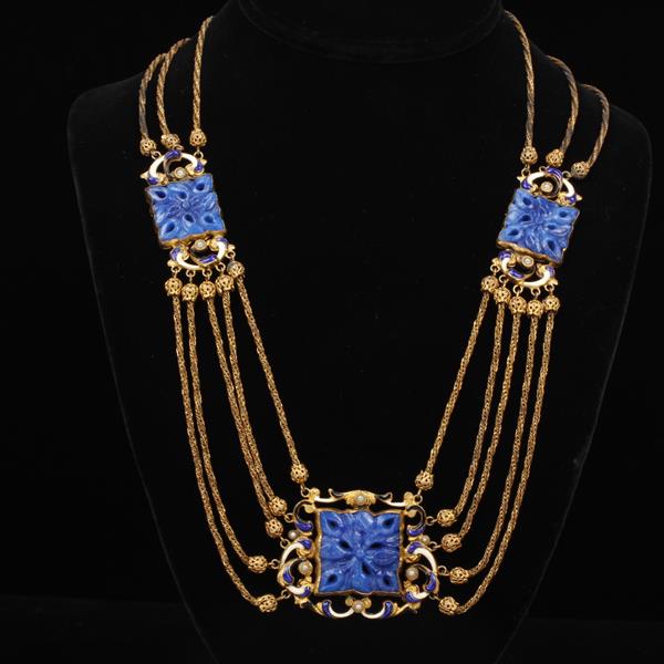 Appraisal: Austro Hungarian Egyptian Revival Art Deco multi-strand Festoon necklace with