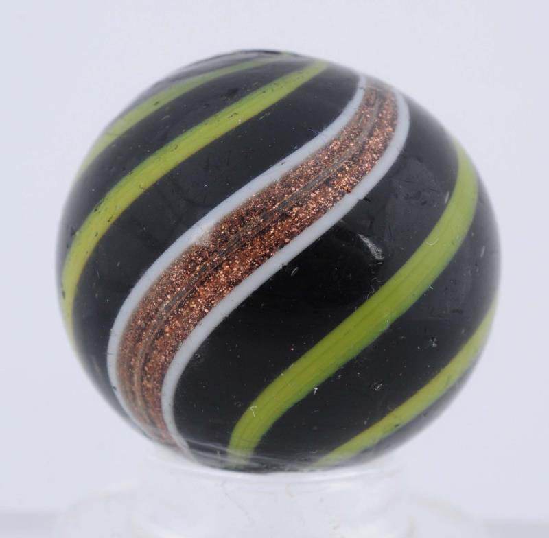 Appraisal: Black Opaque Banded Lutz Marble Black base with yellow bands