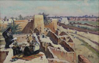 Appraisal: PONTOY Henri Jean Orientalist Oil on Canvas The Rooftop Signed