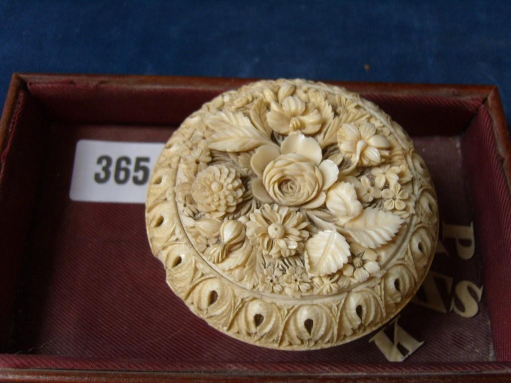 Appraisal: A good quality early th century circular ivory box and