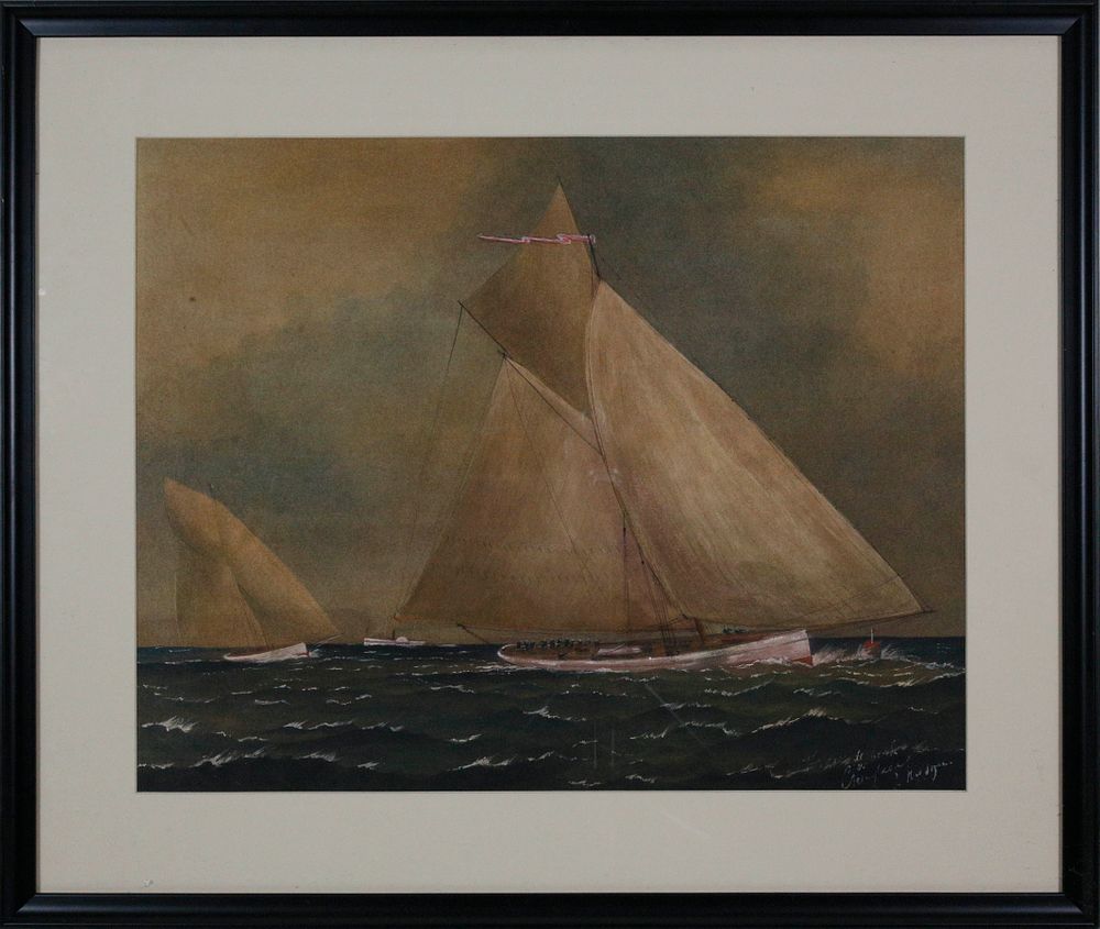 Appraisal: Yacht Race Watercolor Tempera on Paper Yacht Race Watercolor and