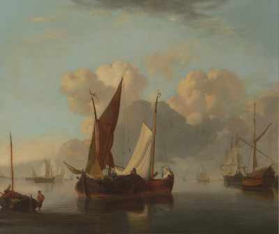 Appraisal: Louis Charles Verboeckhoven Belgian - Fishing Fleet in a Harbor