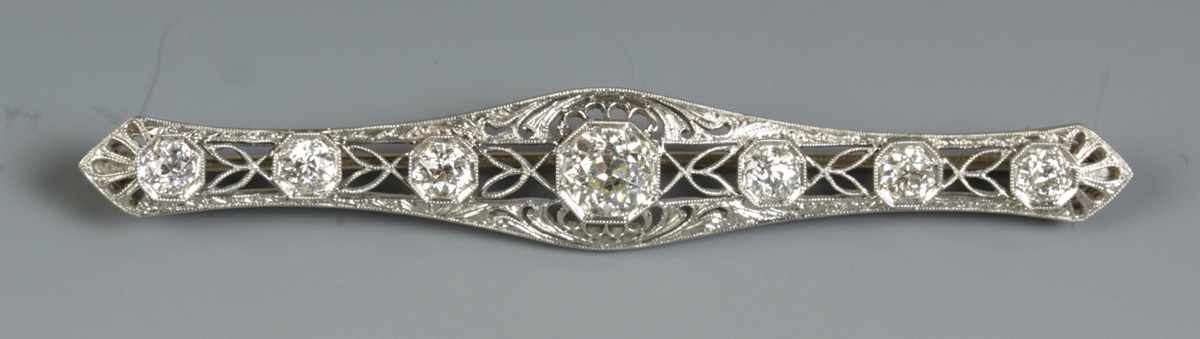 Appraisal: Platinum Diamond Bar Pin Marked H W Plat Center stone