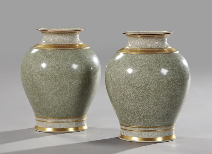 Appraisal: Attractive Pair of Royal Copenhagen Celadon Porcelain Garniture Vases second